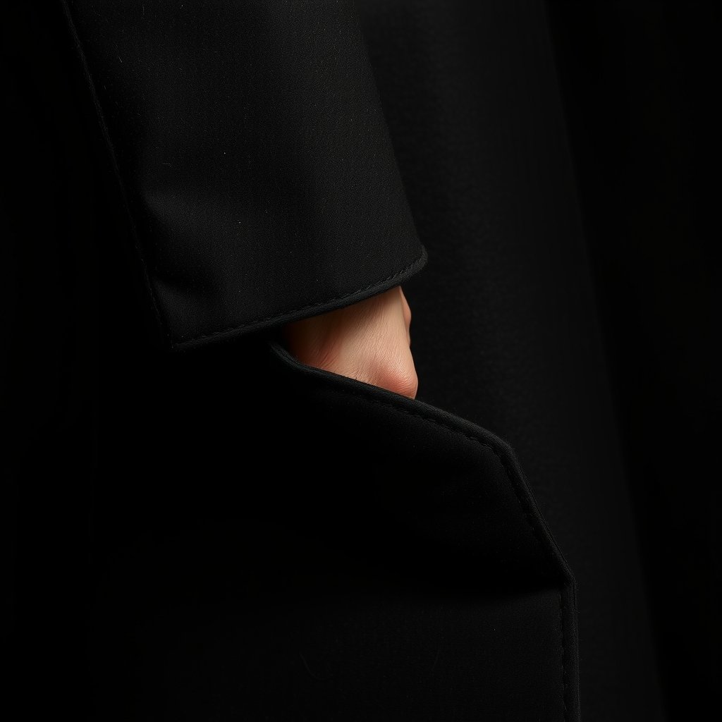 Close-up of heavy black wool and a raw-cut lapel